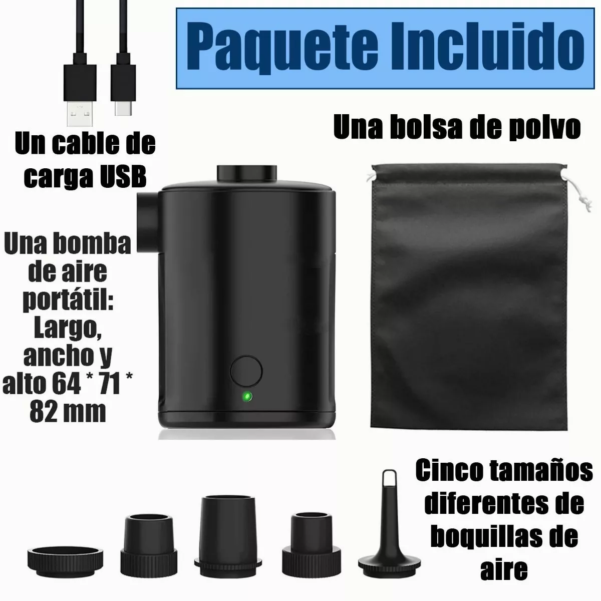 Inflador Eléctrico Para Colchón Inflable Y Piscina Negro