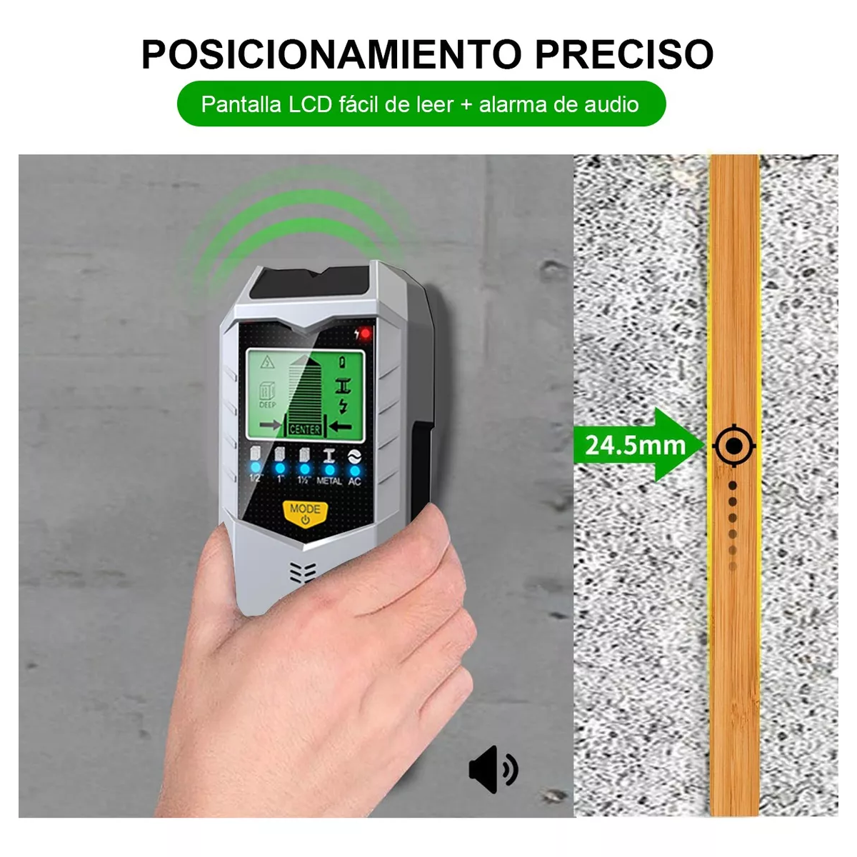 Detector De Metales Profesional 5en1 Escáner De Pared Cable Gris