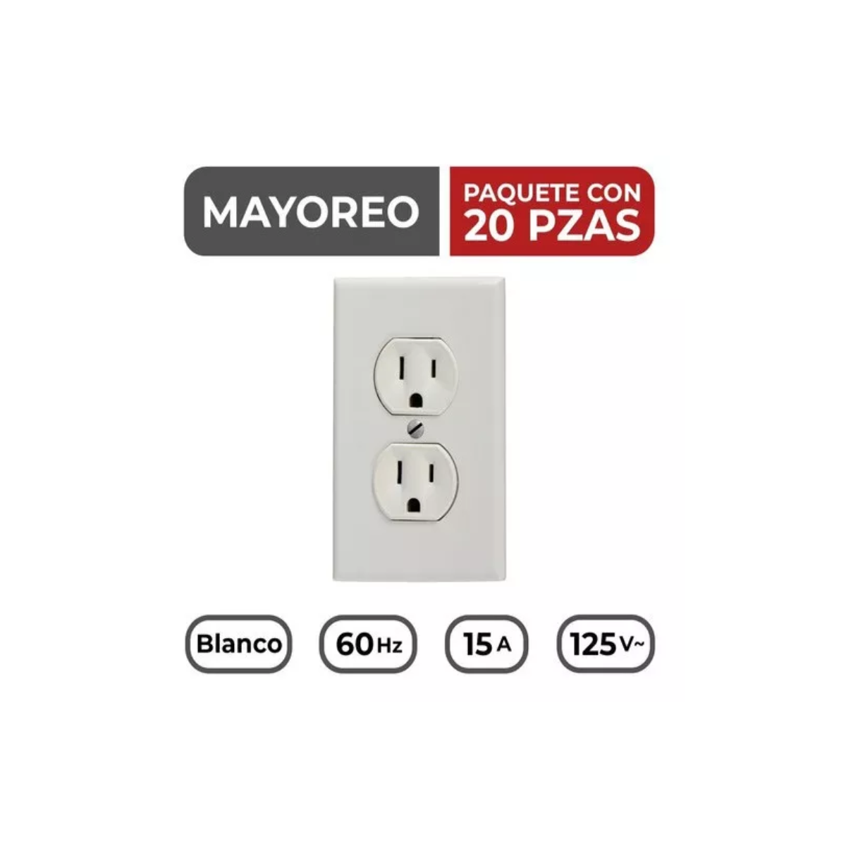 Set 20 Contactos Dúplex Con-x Con Tapa 125 V~ 15 A Blanco
