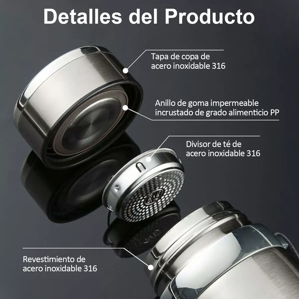 Termo De Acero Inoxidable Aislado Al Vacío 1000ml Plata