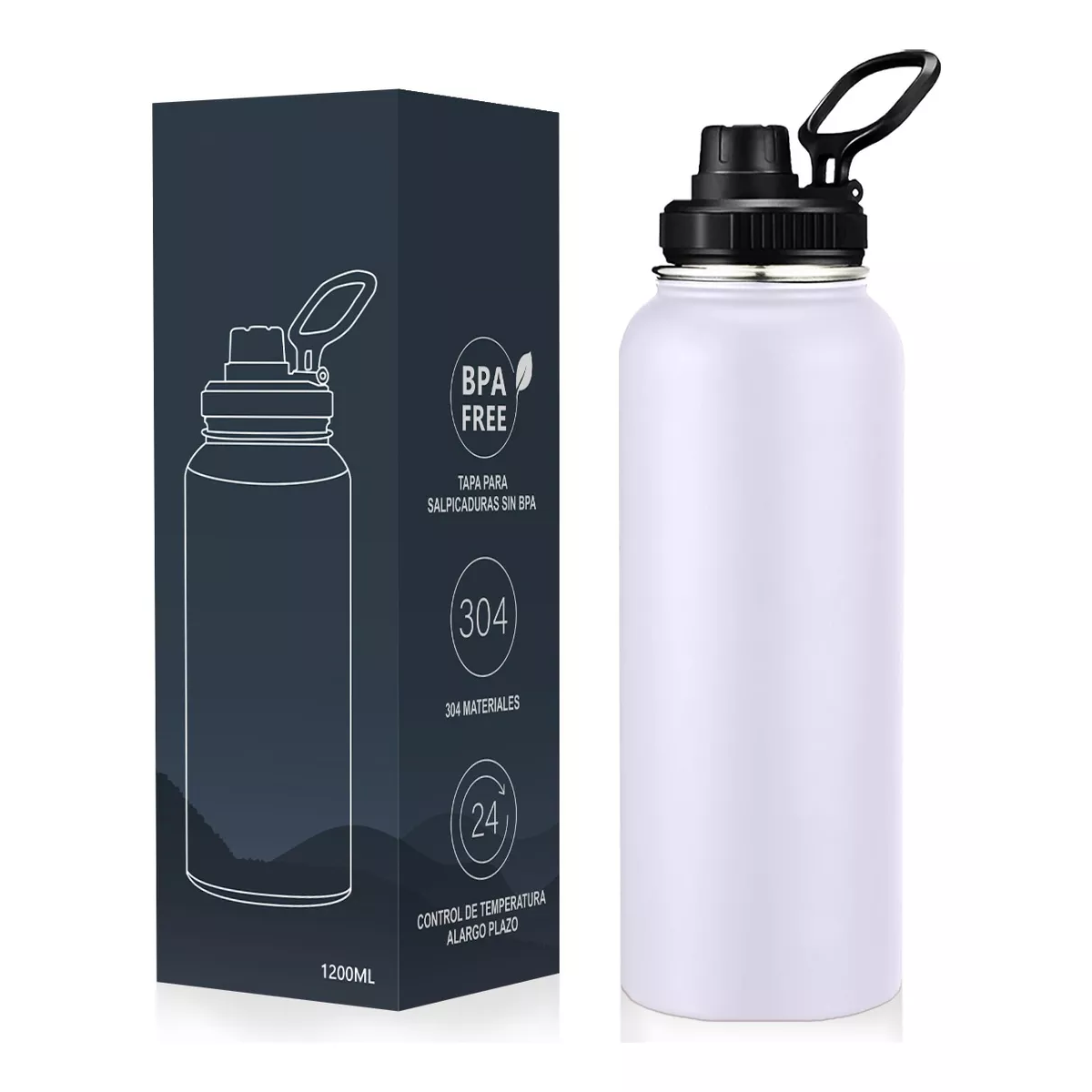 Termo Vaso-botella Acero Inoxidablecon Fría/caliente 40 Oz Blanco