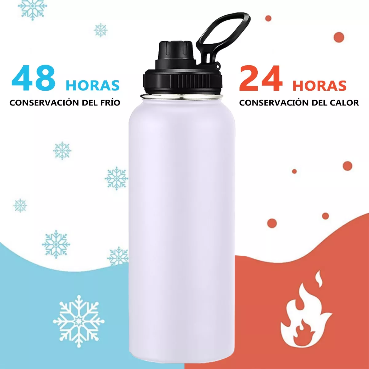 Termo Vaso-botella Acero Inoxidablecon Fría/caliente 40 Oz Blanco