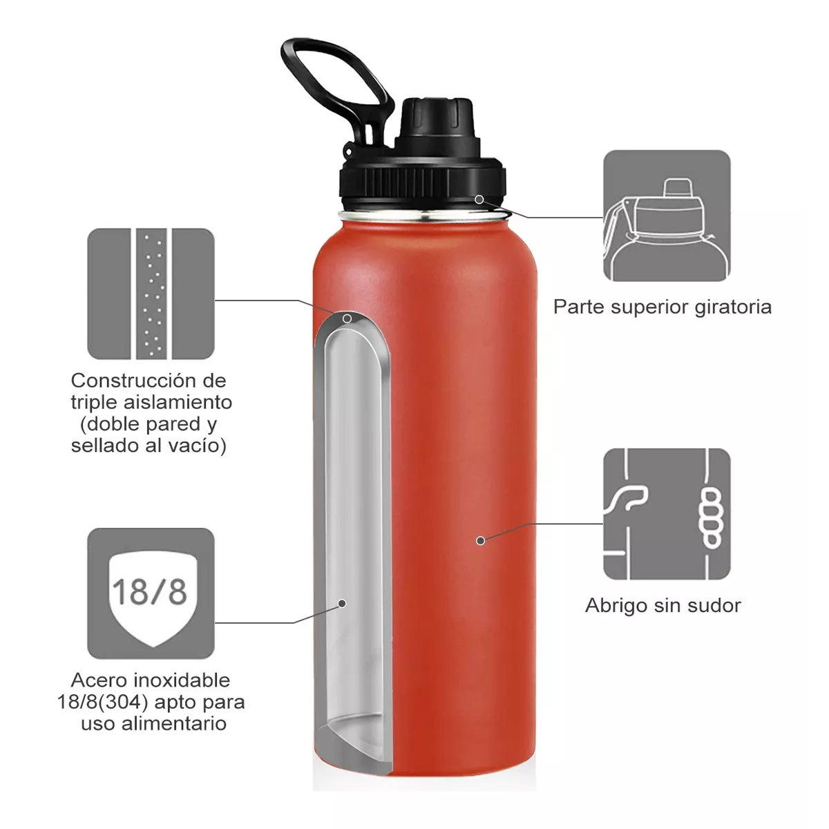Termo Vaso-botella Acero Inoxidablecon Fría/caliente 40 Oz Rojo