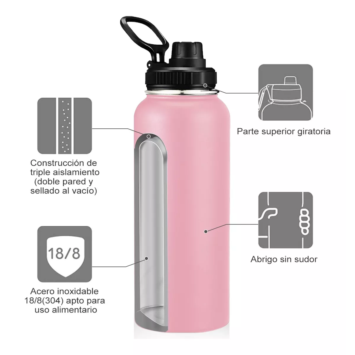 Termo Vaso-botella Acero Inoxidablecon Fría/caliente 40 Oz Rosa