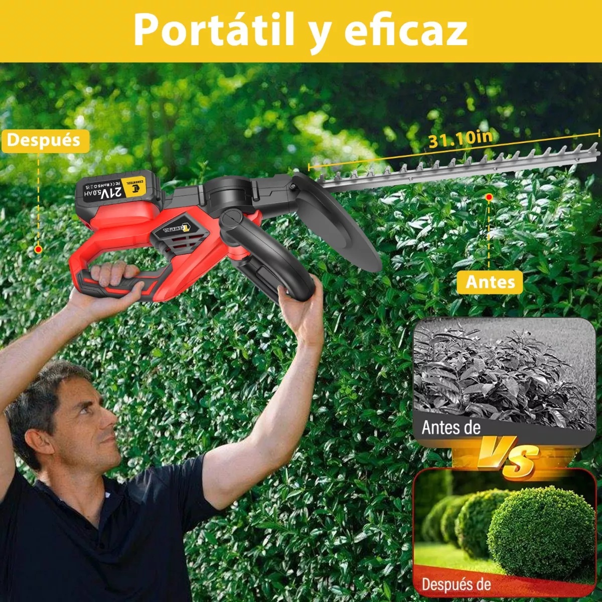 Cortasetos Eléctrico Inalámbrico Para De Poda 21v Con 2pilas