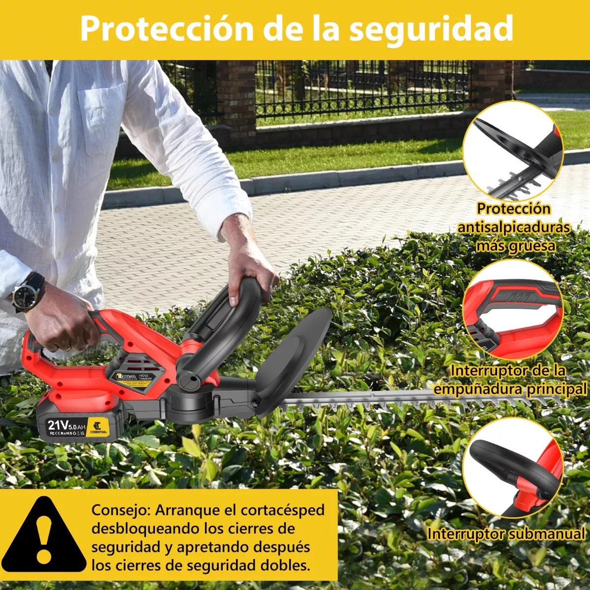 Cortasetos Eléctrico Inalámbrico Para De Poda 21v Con 2pilas