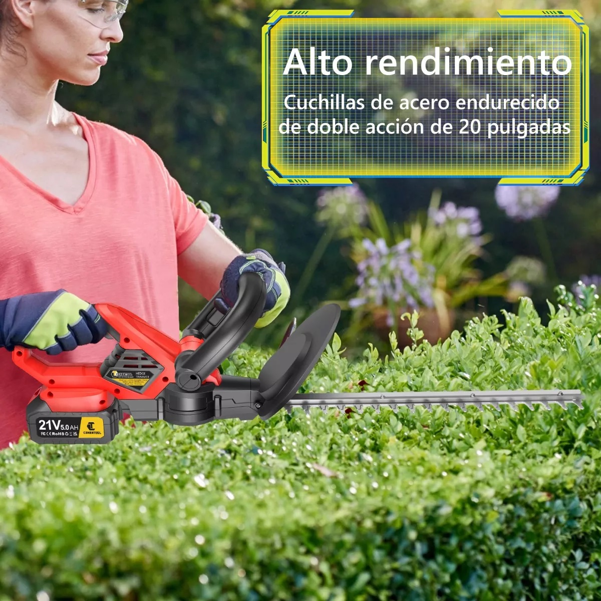 Cortasetos Eléctrico Inalámbrico Para De Poda 21v Con 2pilas