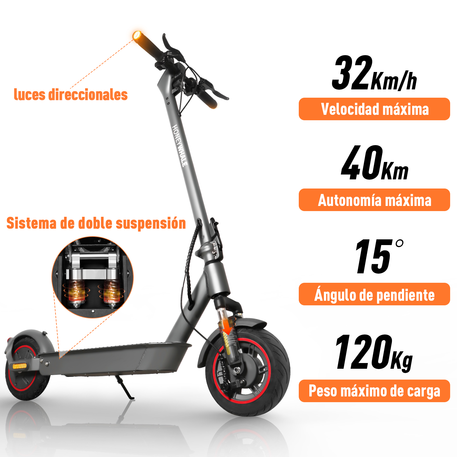 Scooter Eléctrico Honey Whale E9 MAX Negro.