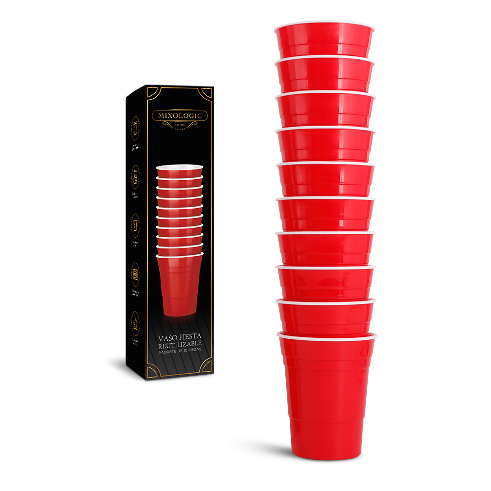 Vaso Fiesta de Plástico Rígido Reutilizable Ecológico 10 Piezas 530 ml