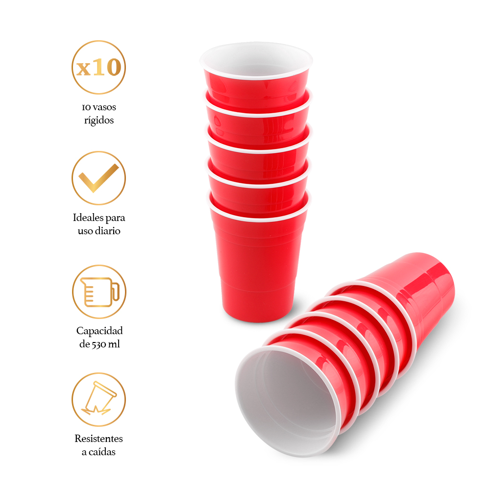 Vaso Fiesta de Plástico Rígido Reutilizable Ecológico 10 Piezas 530 ml