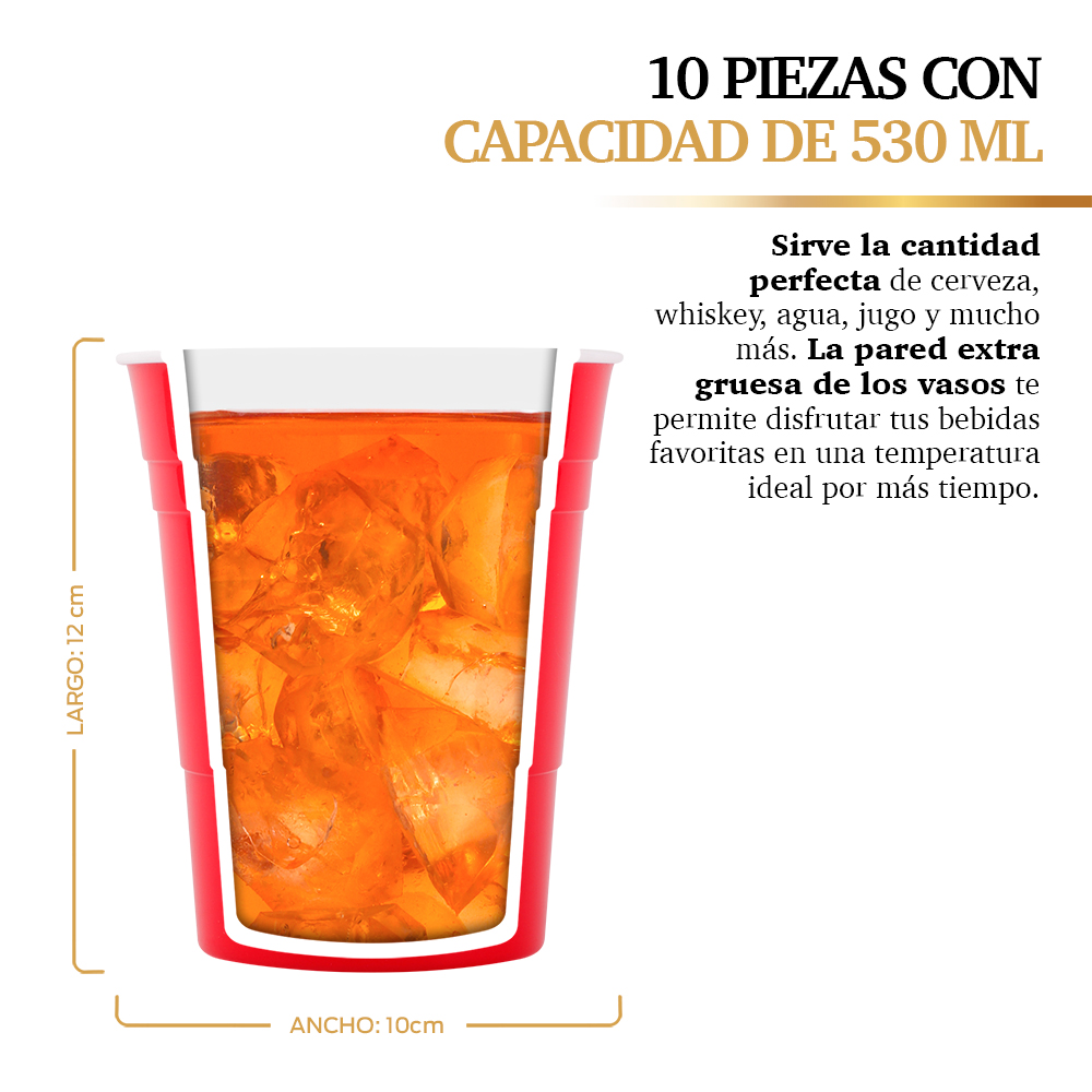 Vaso Fiesta de Plástico Rígido Reutilizable Ecológico 10 Piezas 530 ml