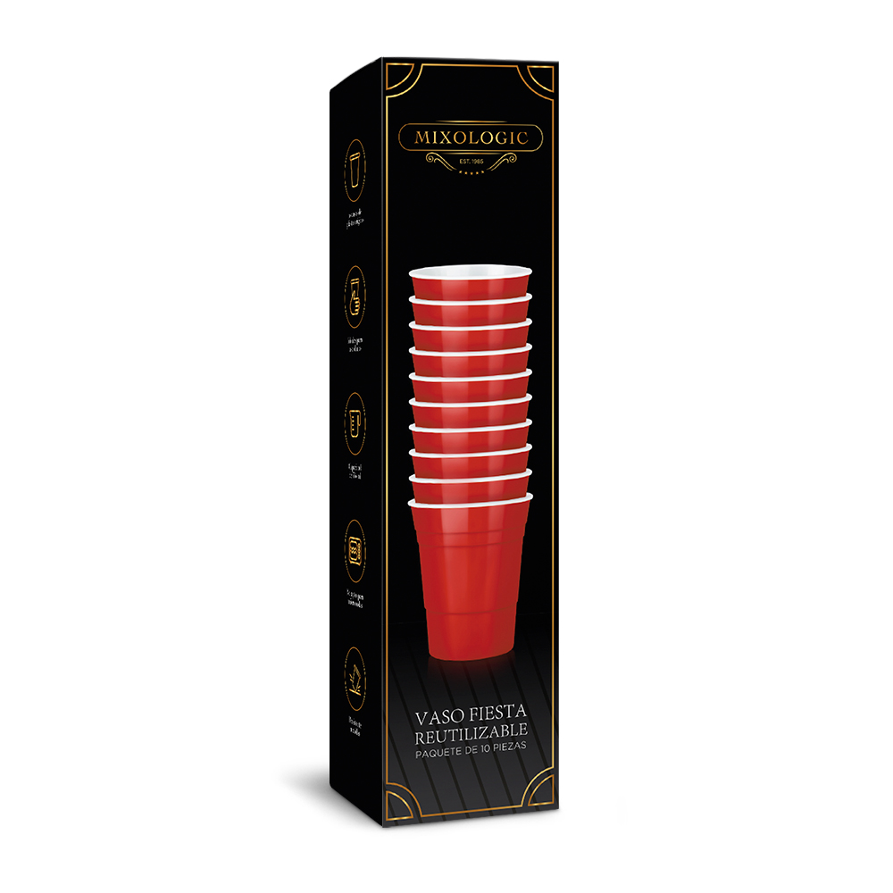 Vaso Fiesta de Plástico Rígido Reutilizable Ecológico 10 Piezas 530 ml
