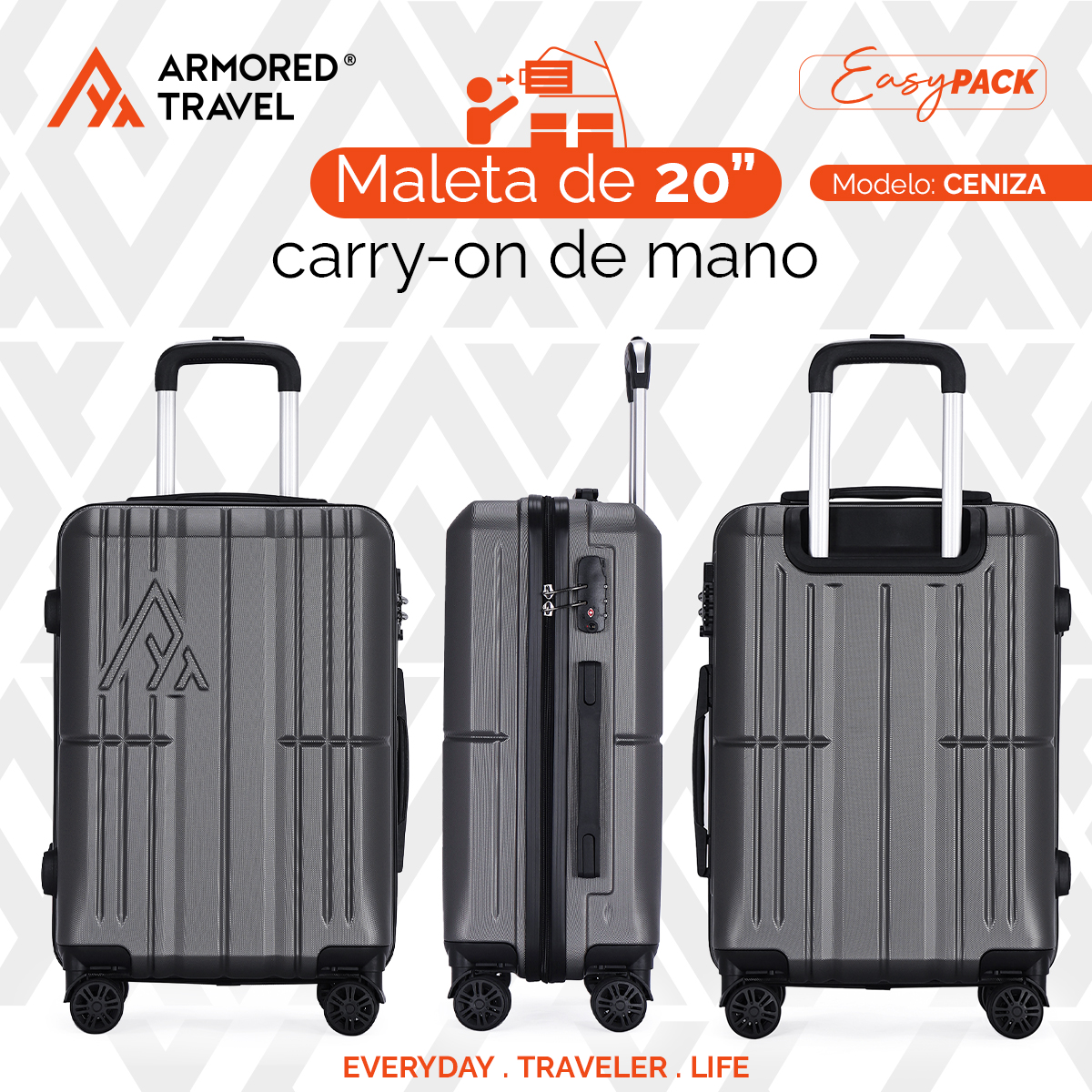 Maletas de viaje Rígidas set kit EASY PACK 2 piezas 24 con cierre expandible - 20 carry on de mano ABS doble calibre candado de alta seguridad TSA LOCK Armored Travel Ceniza