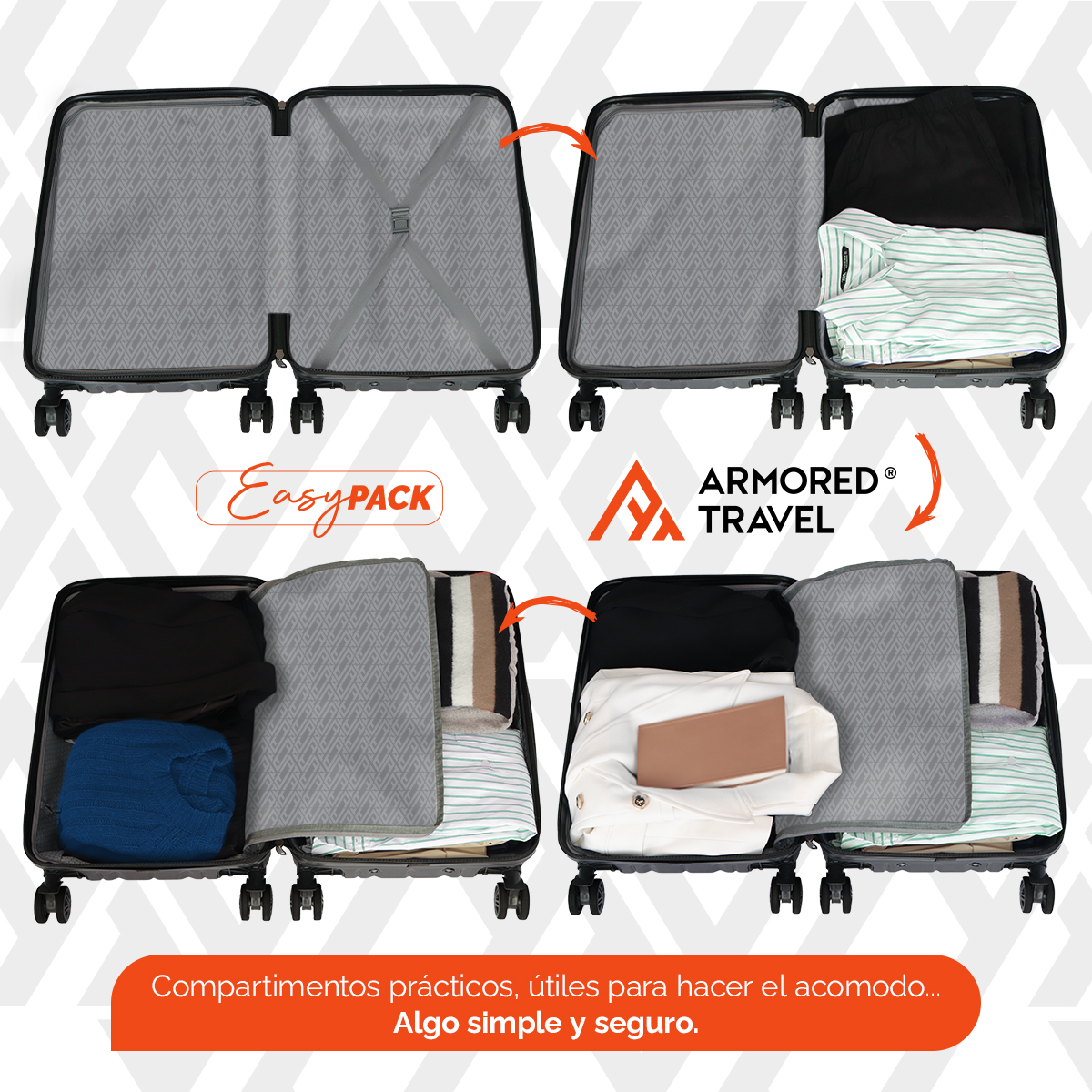 Maletas de viaje Rígidas set kit EASY PACK 2 piezas 24 con cierre expandible - 20 carry on de mano ABS doble calibre candado de alta seguridad TSA LOCK Armored Travel Ceniza