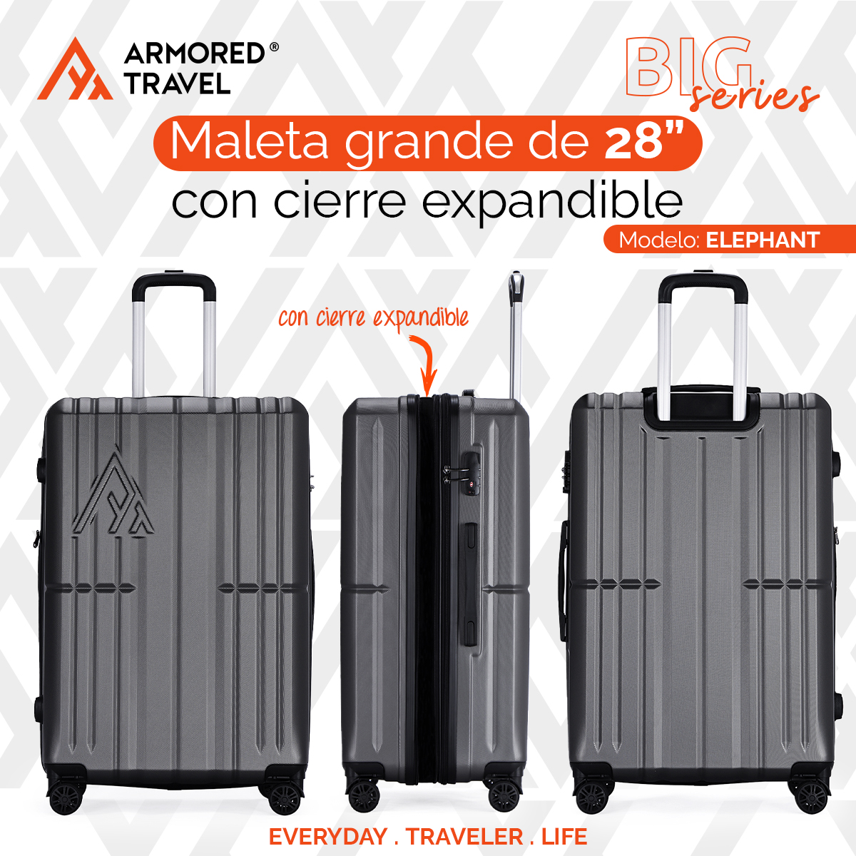 Maleta de viaje grande rígida BIG series 28 - 25kg con cierre expandible ABS doble calibre candado de alta seguridad TSA LOCK Armored travel Elephant
