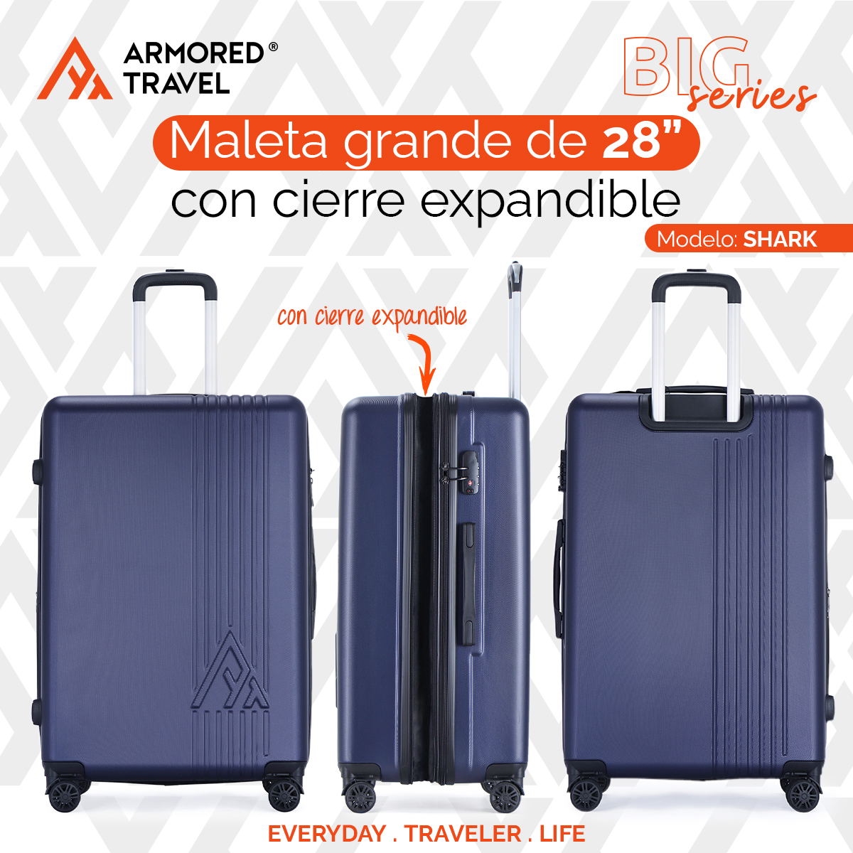 Maleta de viaje grande rígida BIG series 28 - 25kg con cierre expandible ABS doble calibre candado de alta seguridad TSA LOCK Armored travel Shark