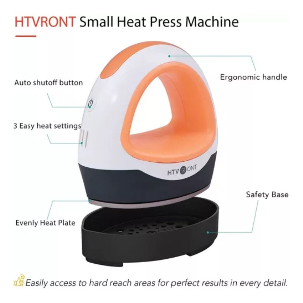 Plancha Mini Multiusos Transfer Vinil Sublimación Parche Blanco/Naranja/Negro