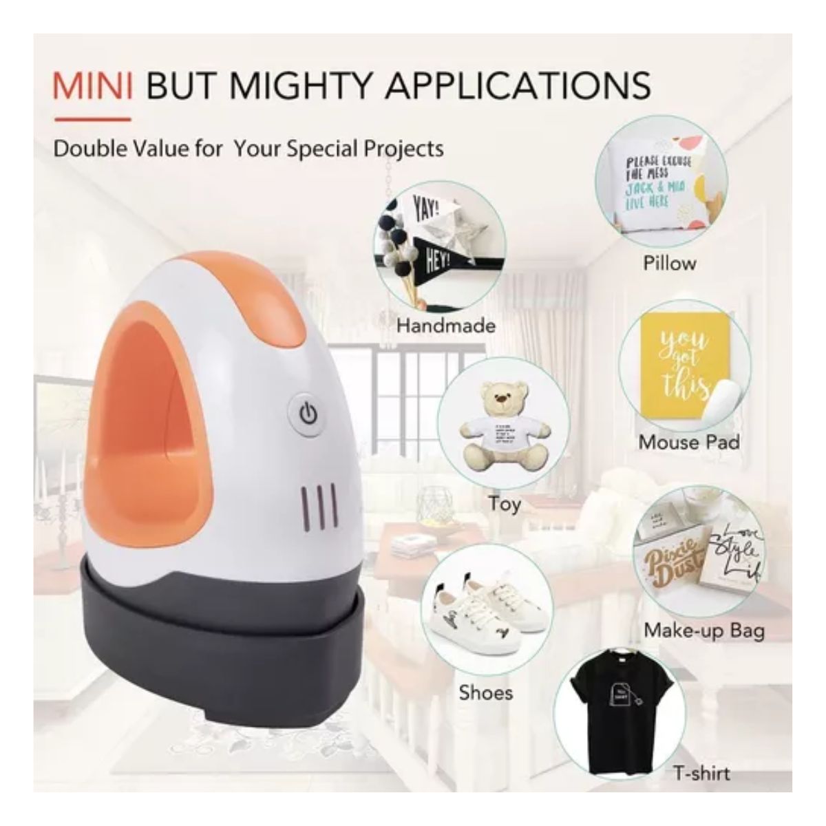 Plancha Mini Multiusos Transfer Vinil Sublimación Parche Blanco/Naranja/Negro