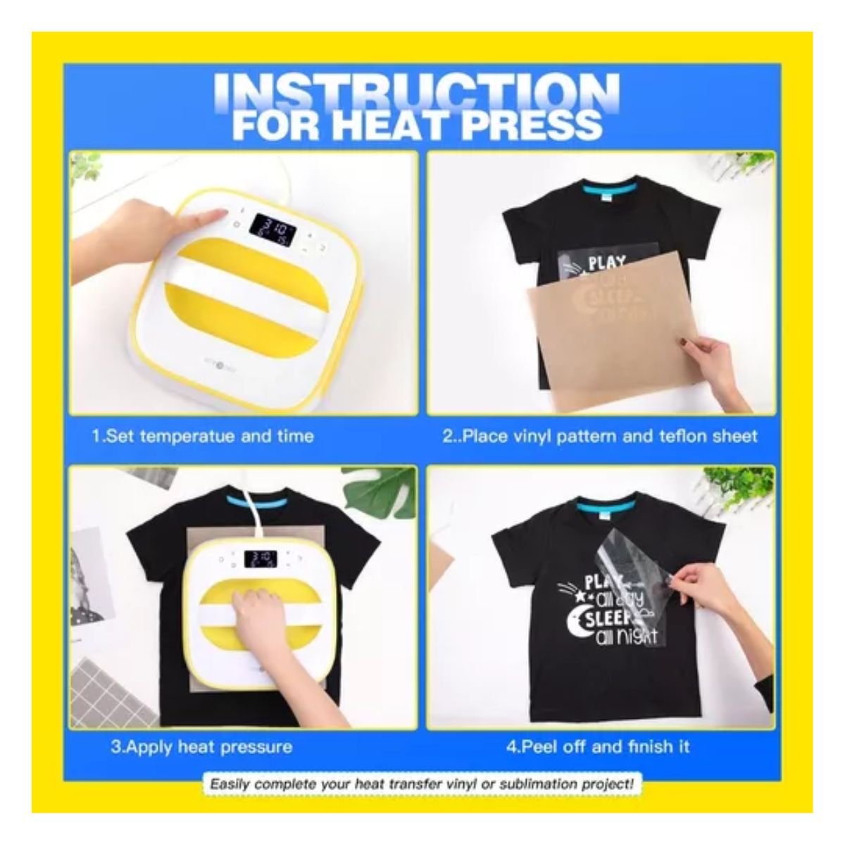 Plancha Multiusos Transfer Sublimación Parche Para Camiseta Amarillo