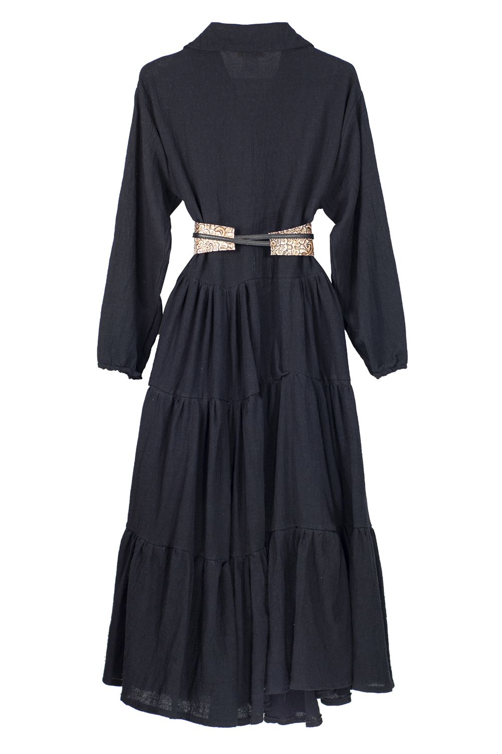 Vestido A ÁNGELOZANO camisero de manta algodón color Negro, con cinto piel gabada y pintada. AL-W38