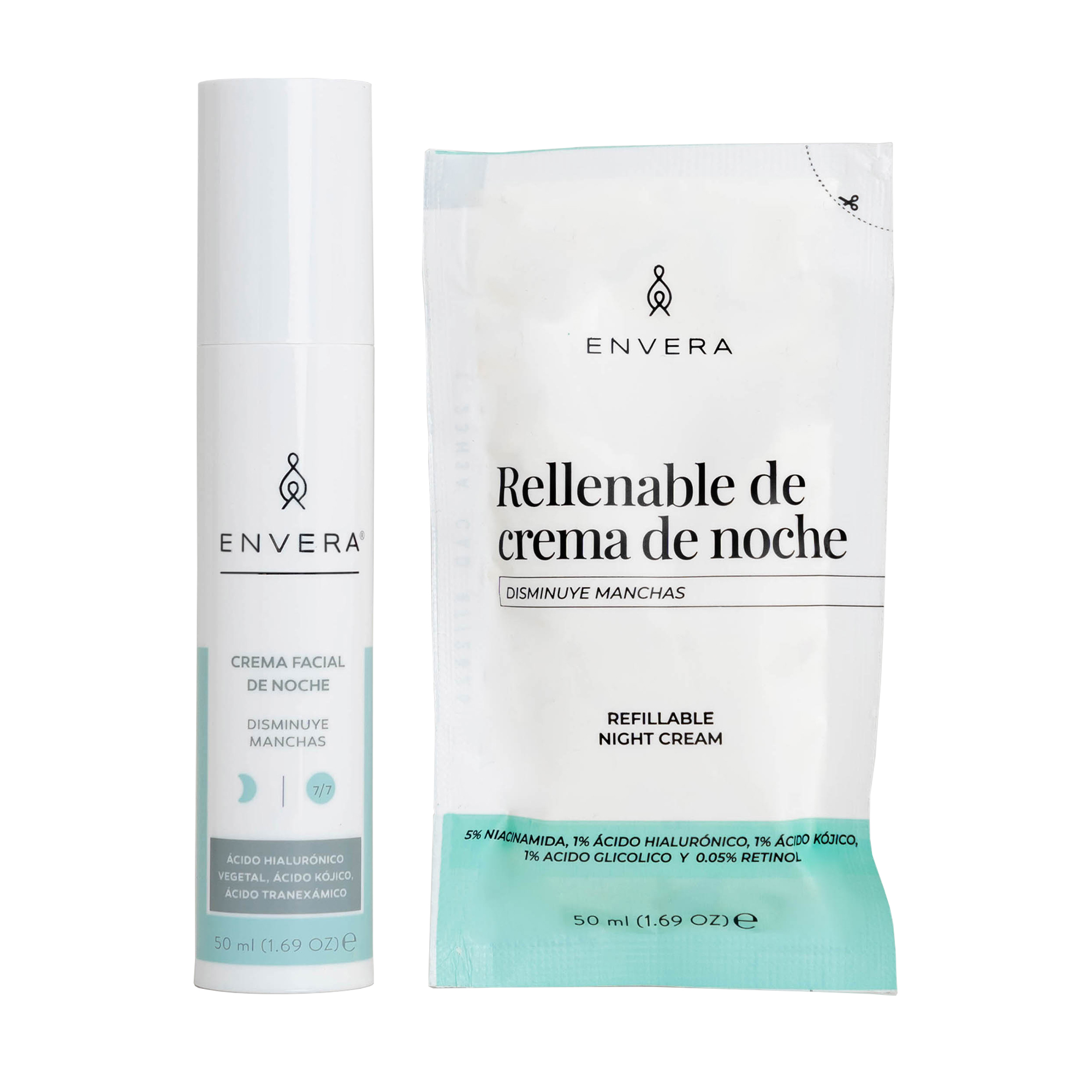 Kit Crema Hidratante Facial Manchas y Acne 50ml + Rellenable | Crema Humectante Facial con Niacinamida - Reafirmante, Vegana y Libre de Crueldad Animal ENVERA