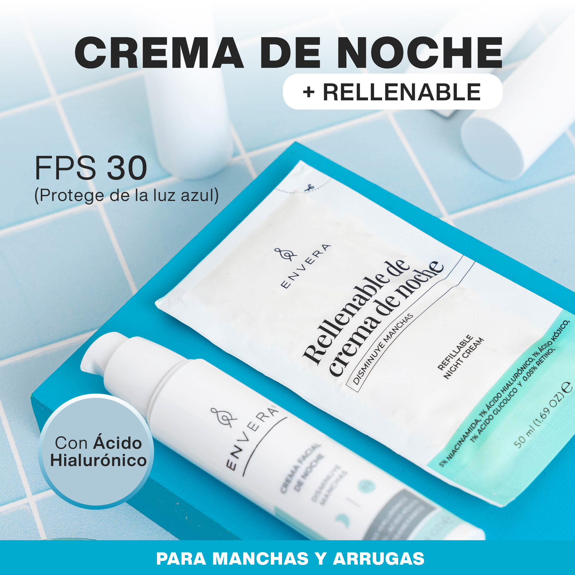 Kit Crema Hidratante Facial Manchas y Acne 50ml + Rellenable | Crema Humectante Facial con Niacinamida - Reafirmante, Vegana y Libre de Crueldad Animal ENVERA