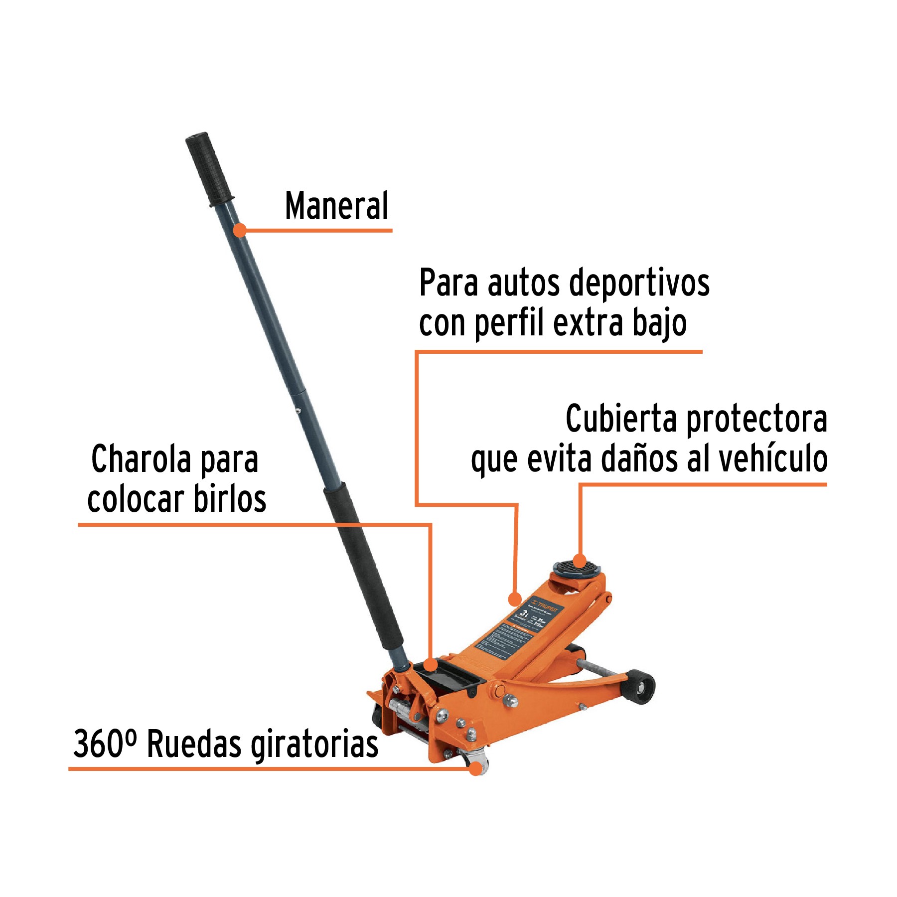 GATO HIDRÁULICO PROFESIONAL DE PATÍN, 3 TON, ELEVACIÓN RÁPIDA TRUPER 14806