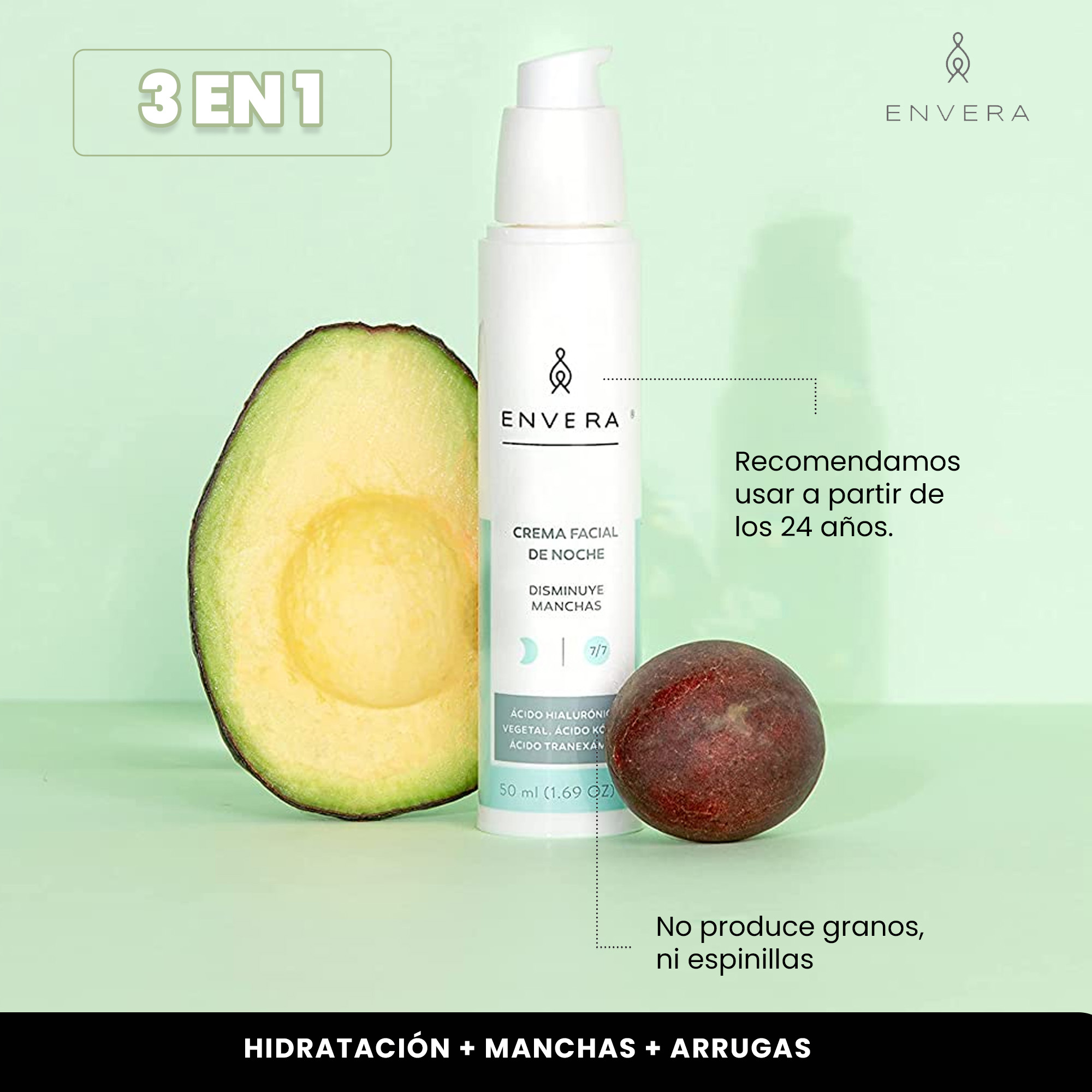 Rellenable Hidratante Facial Manchas y Acne 50ml | Crema Humectante Facial con Niacinamida - Reafirmante, Vegana y Libre de Crueldad Animal ENVERA