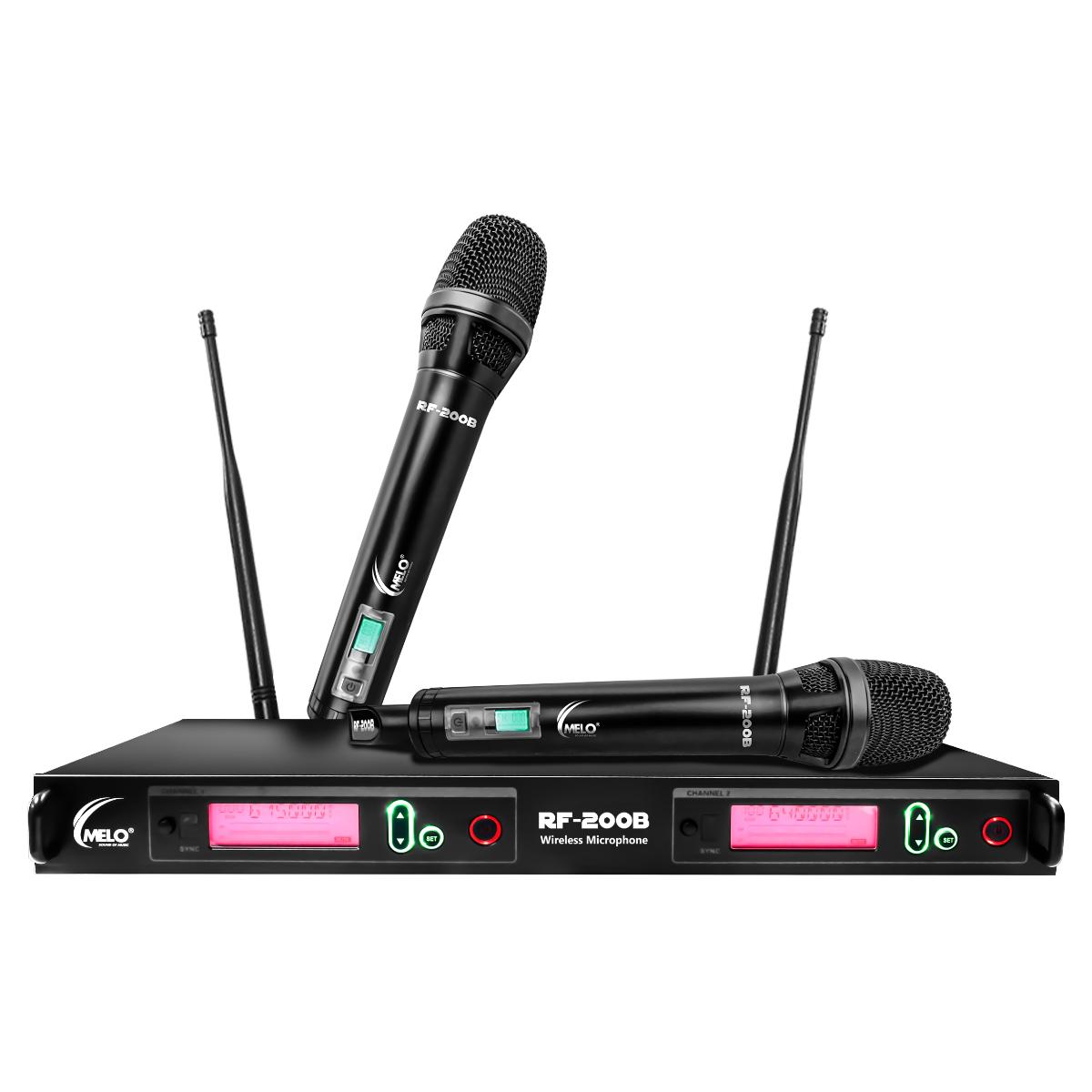 Sistema de Micrófonos MELO RF-200B inalambricos color negro 