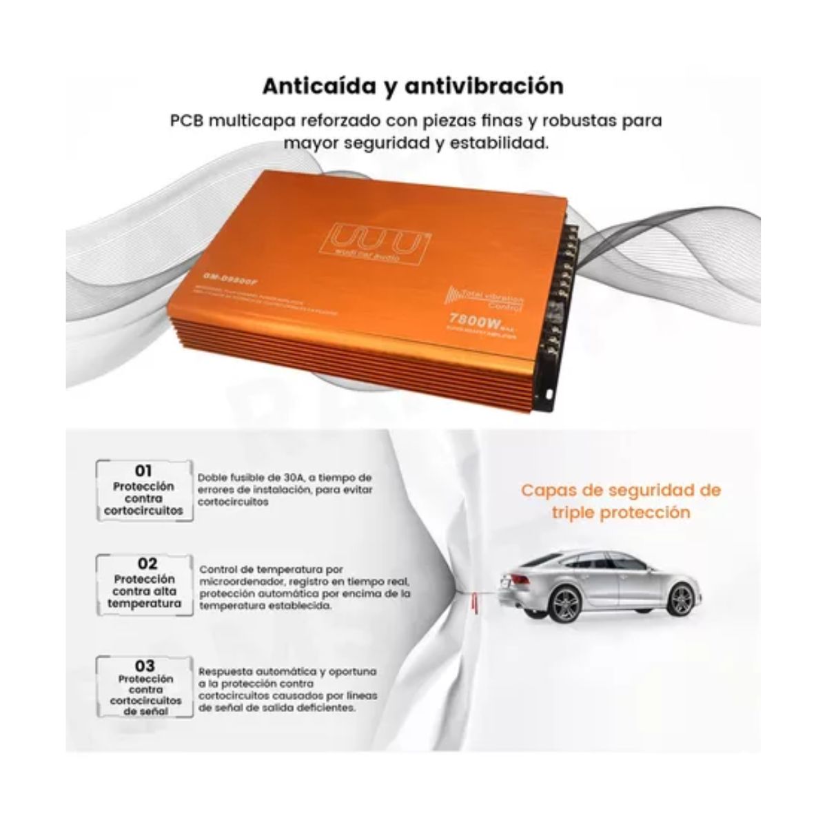 Amplificador De Audio 4 Canal Fuente Para Carros,7800w Naranja
