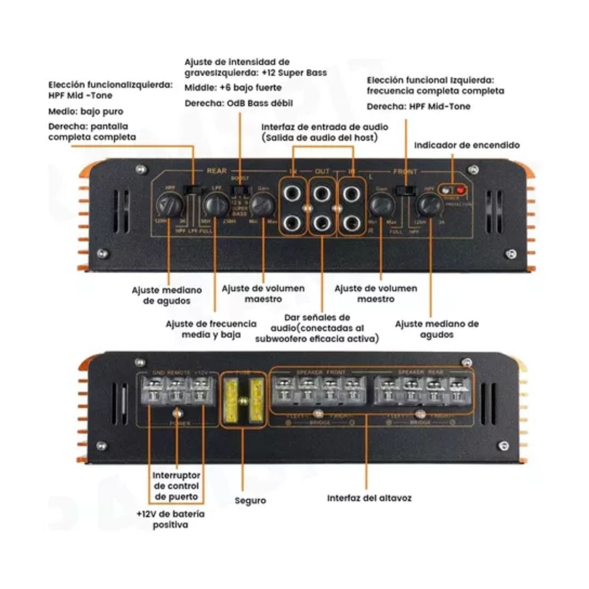 Amplificador De Audio 4 Canal Fuente Para Carros,7800w Naranja