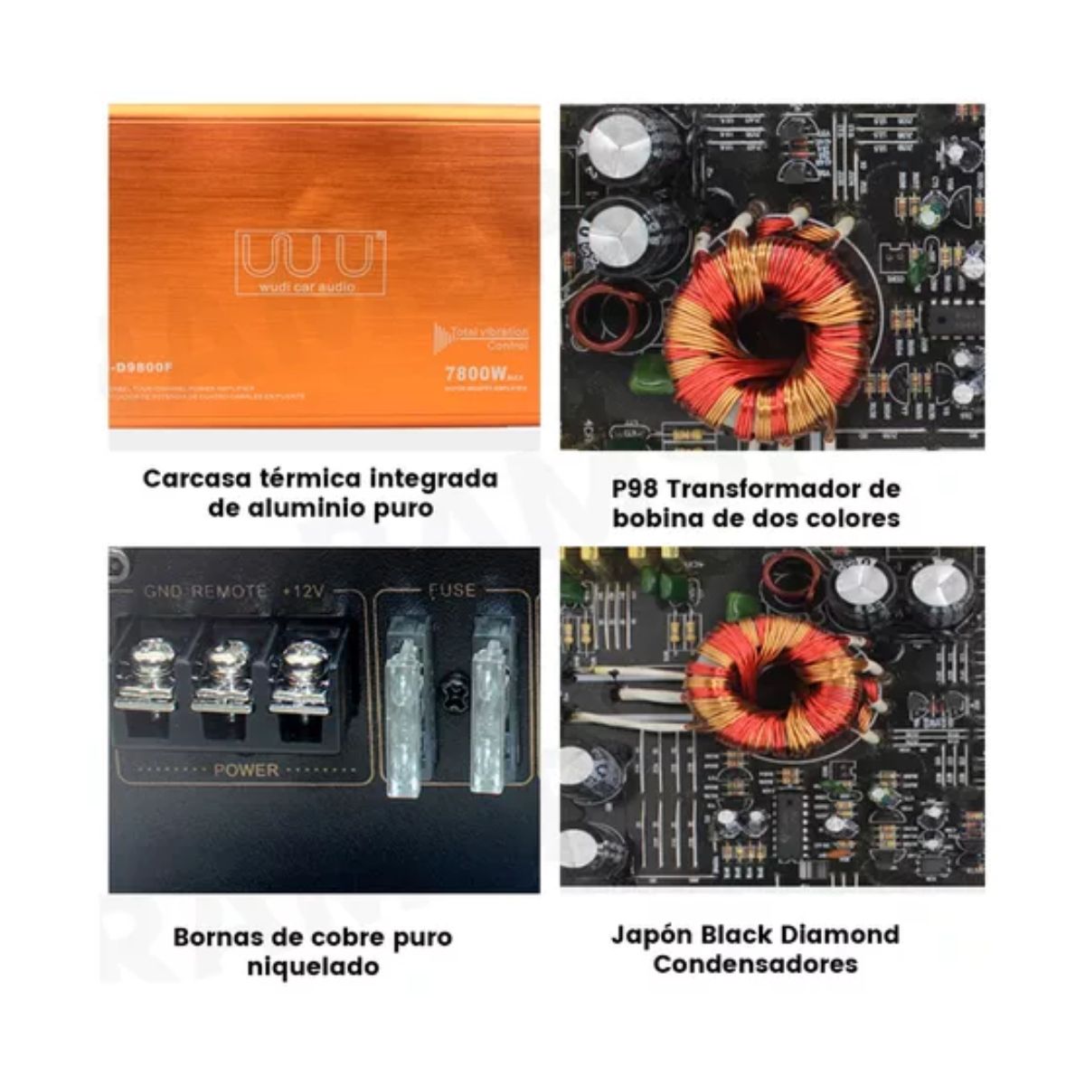 Amplificador De Audio 4 Canal Fuente Para Carros,7800w Naranja