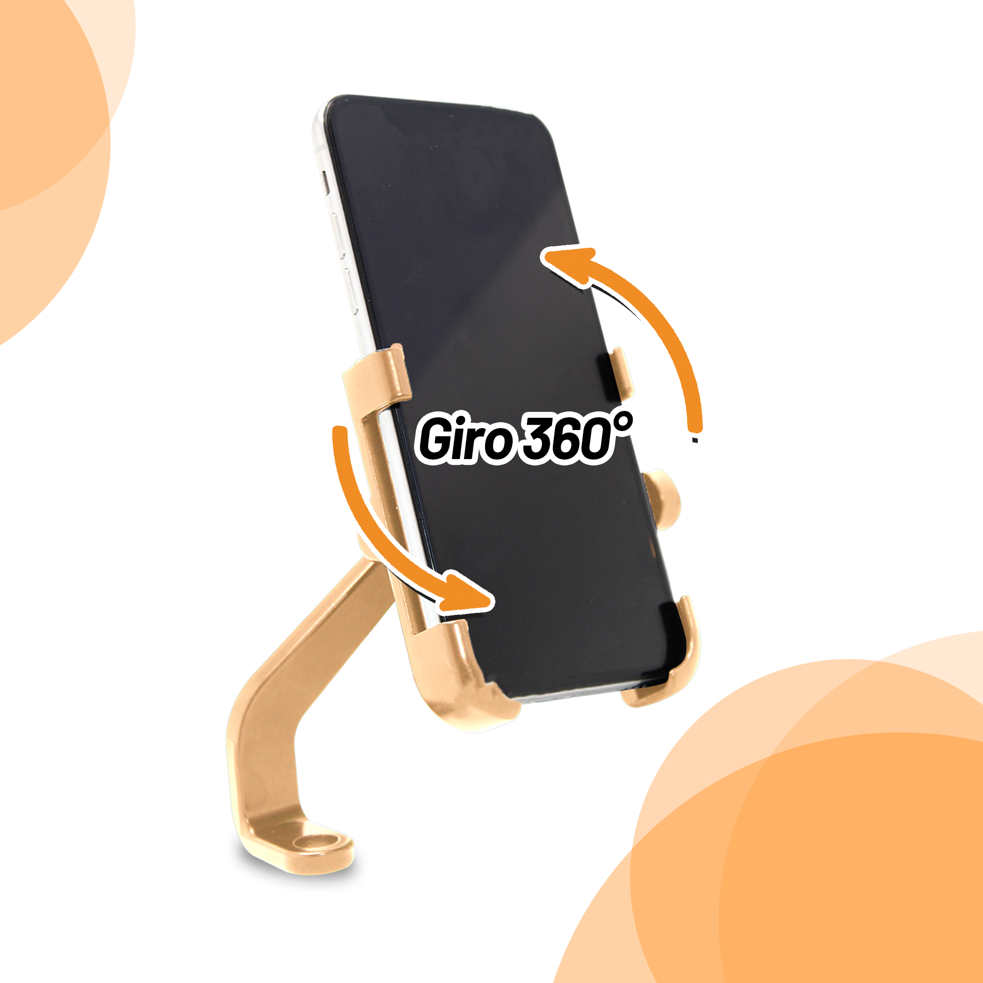 Base Soporte Porta Celular Archy 360 Aleación Metal Ultra Firme Vertical Universal para Motocicleta, Bicicleta, Carriola, Manubrio, Seguro, rotación 360 Grados.