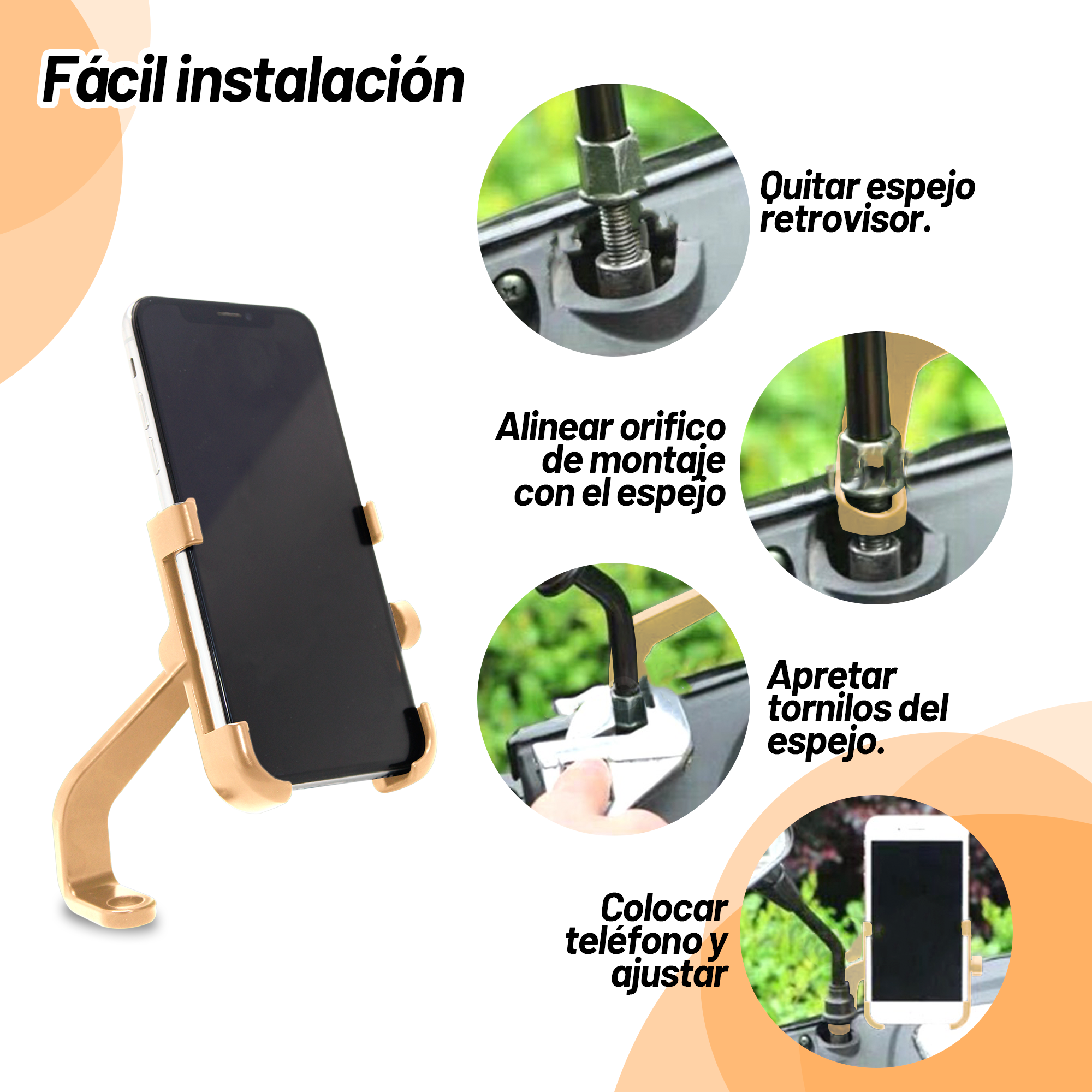 Base Soporte Porta Celular Archy 360 Aleación Metal Ultra Firme Vertical Universal para Motocicleta, Bicicleta, Carriola, Manubrio, Seguro, rotación 360 Grados.