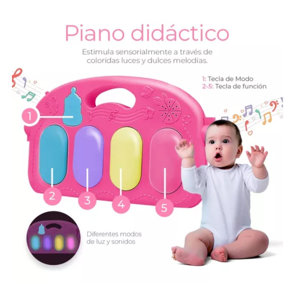 Gimnasio Piano Musical Tapete De Juegos Para Bebés Pataditas Rosa/Tiburon