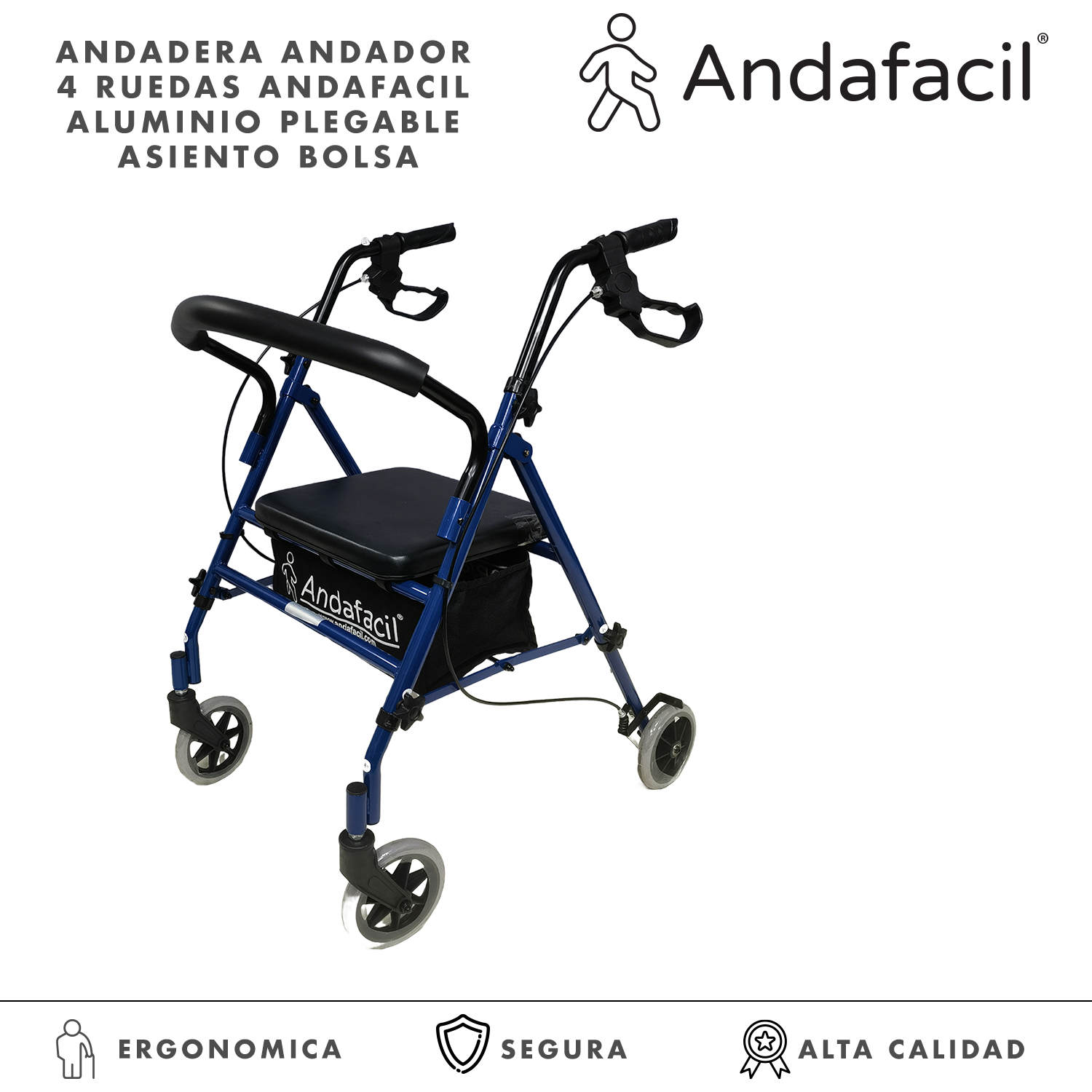 Andadera Andador 4 Ruedas Andafacil Aluminio Plegable Asiento Bolsa