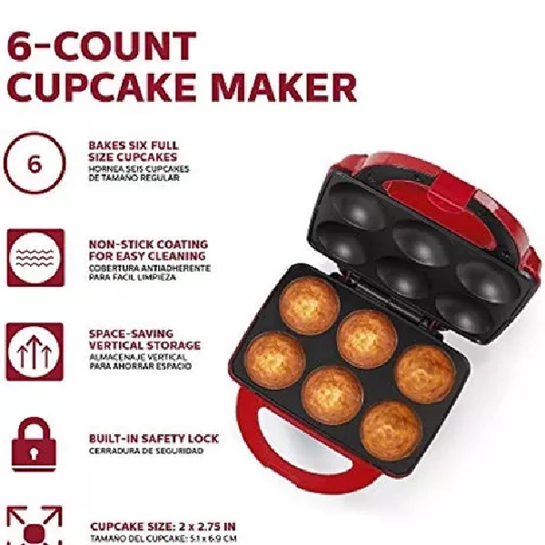 Máquina Para 6 Cupcakes Holstein Housewares HF-09013R Antiadherente 