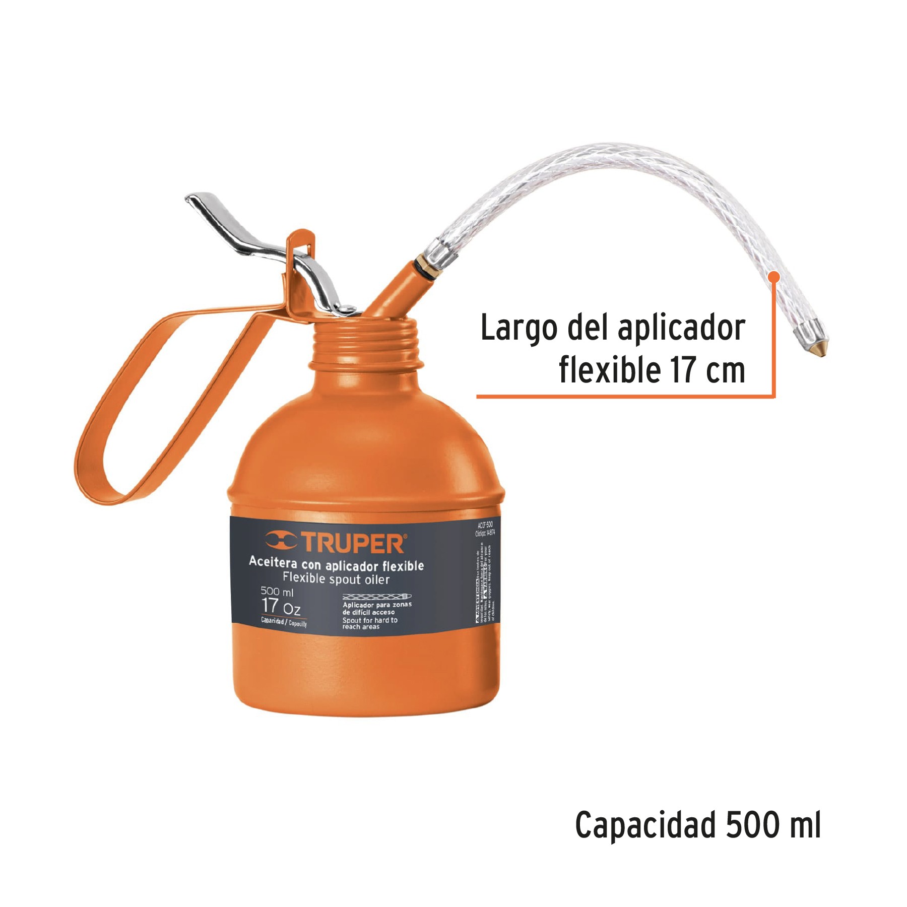 ACEITERA DE 500 ML (17 OZ) CON APLICADOR FLEXIBLE, TRUPER 14874