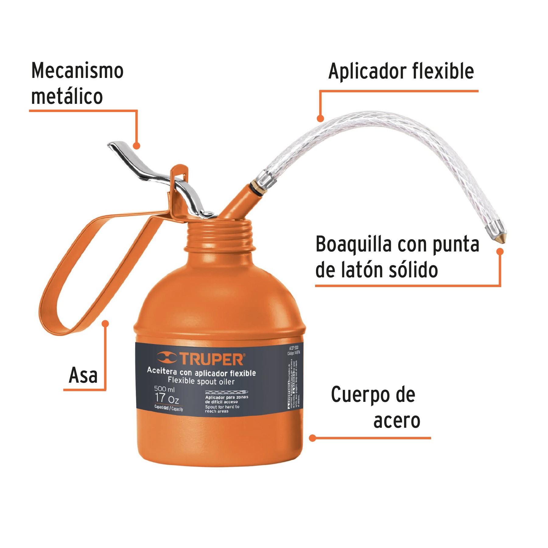 ACEITERA DE 500 ML (17 OZ) CON APLICADOR FLEXIBLE, TRUPER 14874