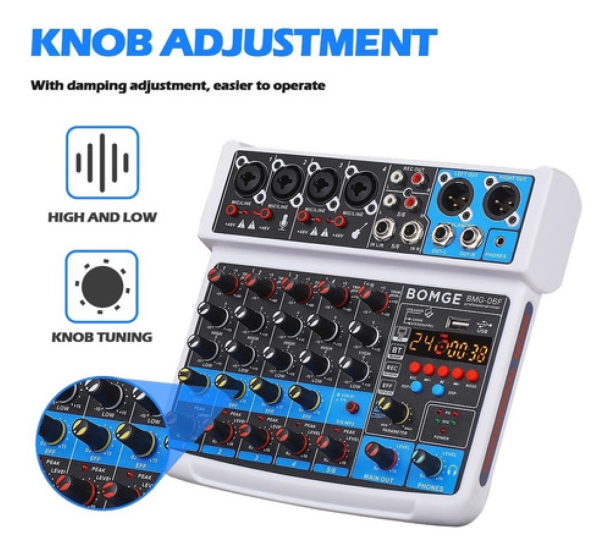 Mezclador De Dj Bomge 06f De 6 Canales Usb /bluetooth/48 V/d Blanco