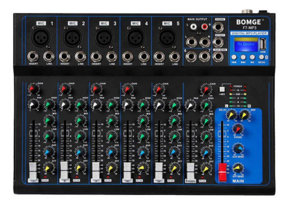 Tarjeta Mezcladora De Audio Bomge De 7 Canales Con Bluetooth Negro