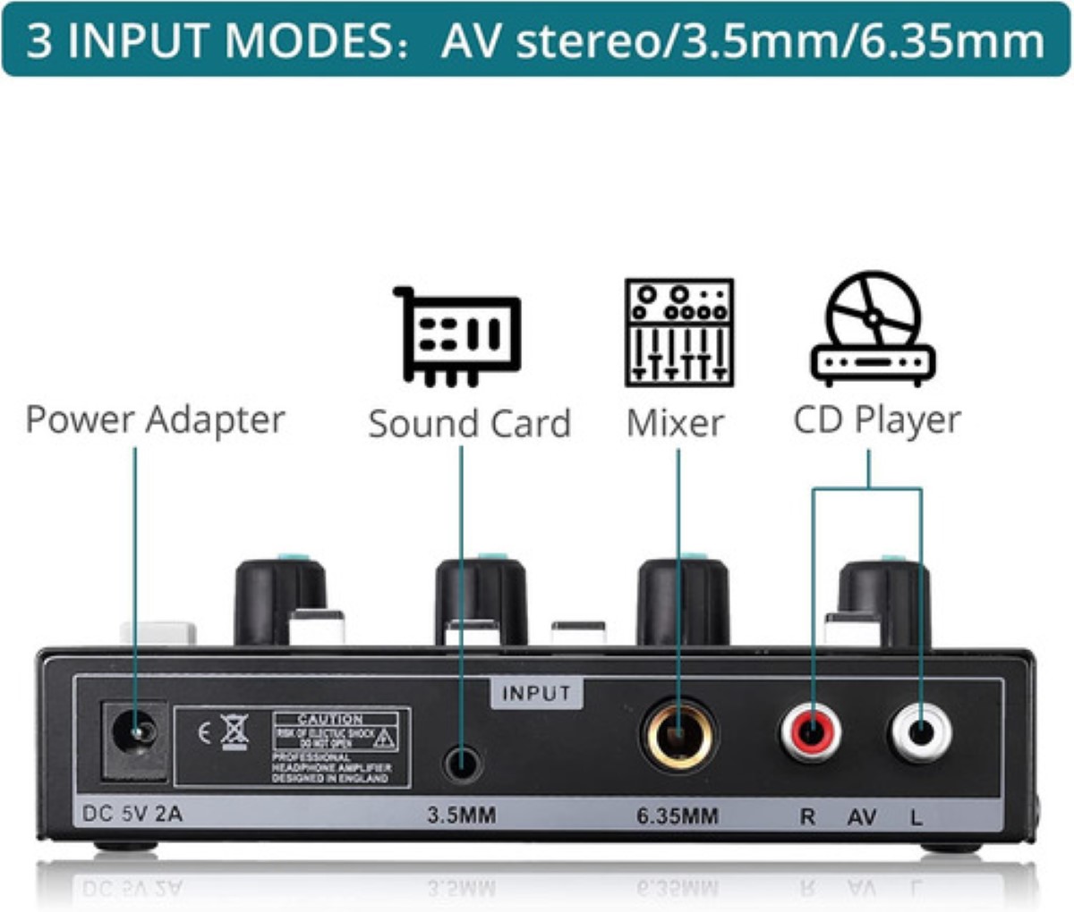 Amplificador De Audífonos Amp-14 De 4 Canales Estéreo Negro