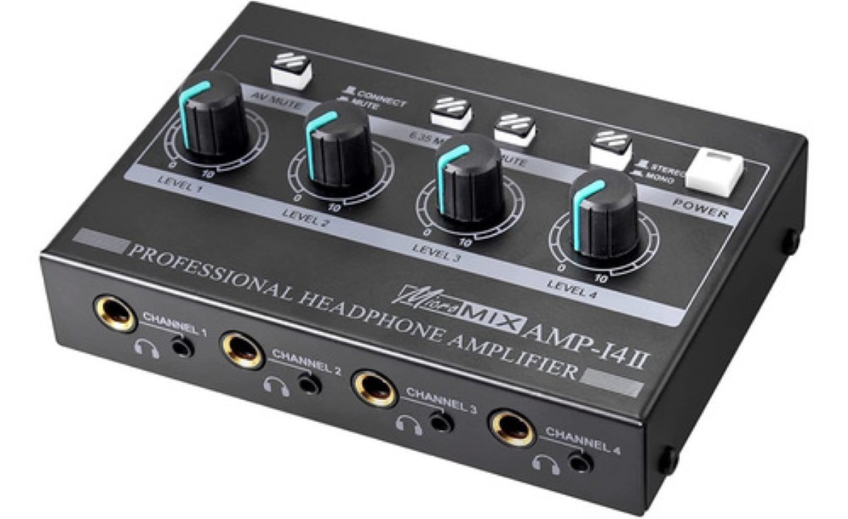 Amplificador De Audífonos Amp-14 De 4 Canales Estéreo Negro