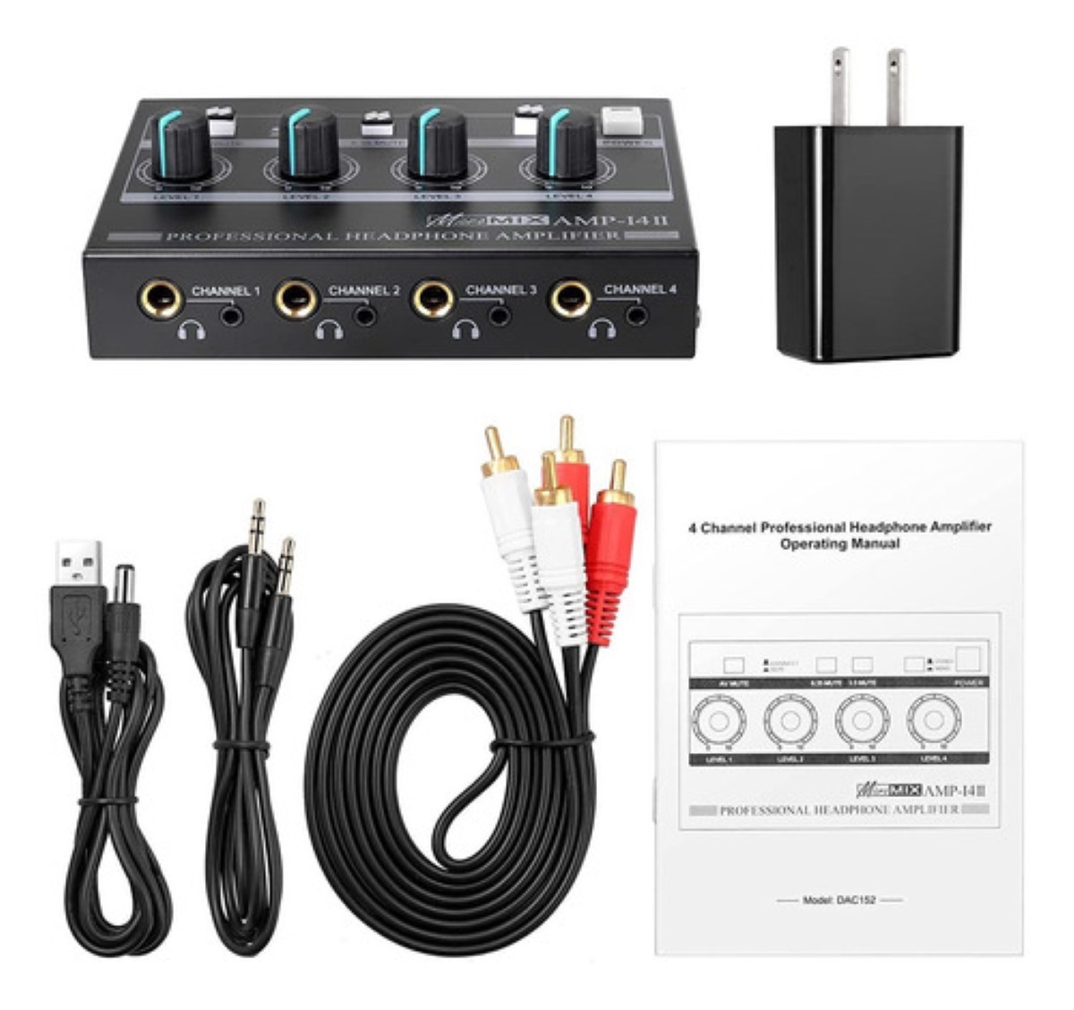 Amplificador De Audífonos Amp-14 De 4 Canales Estéreo Negro