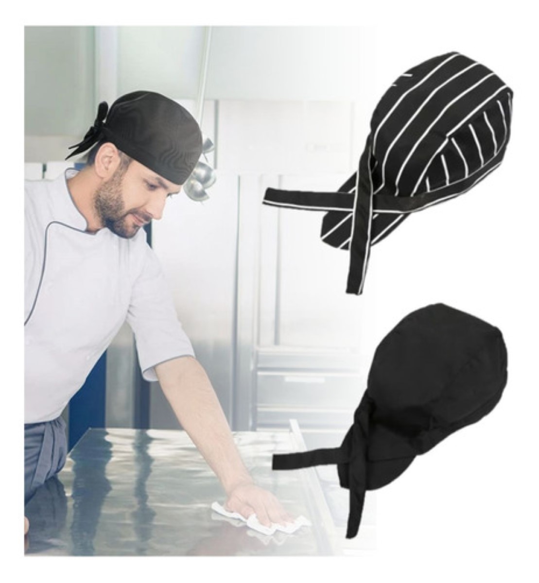 2pcs Sombrero Cocinero Gorra Gorritos Chef Cabeza Ajustable Combinación 2