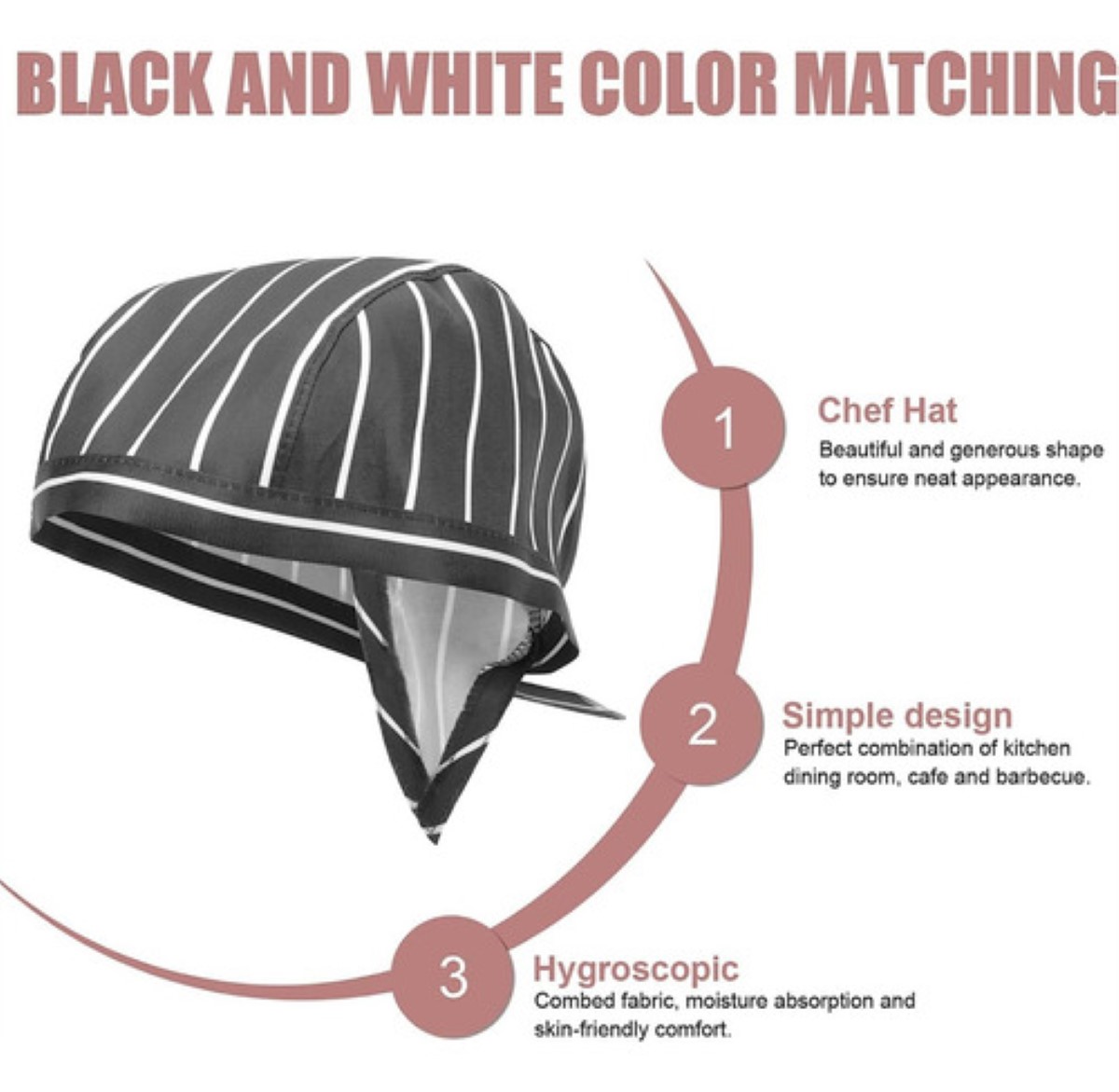 2pcs Sombrero Cocinero Gorra Gorritos Chef Cabeza Ajustable Combinación 2