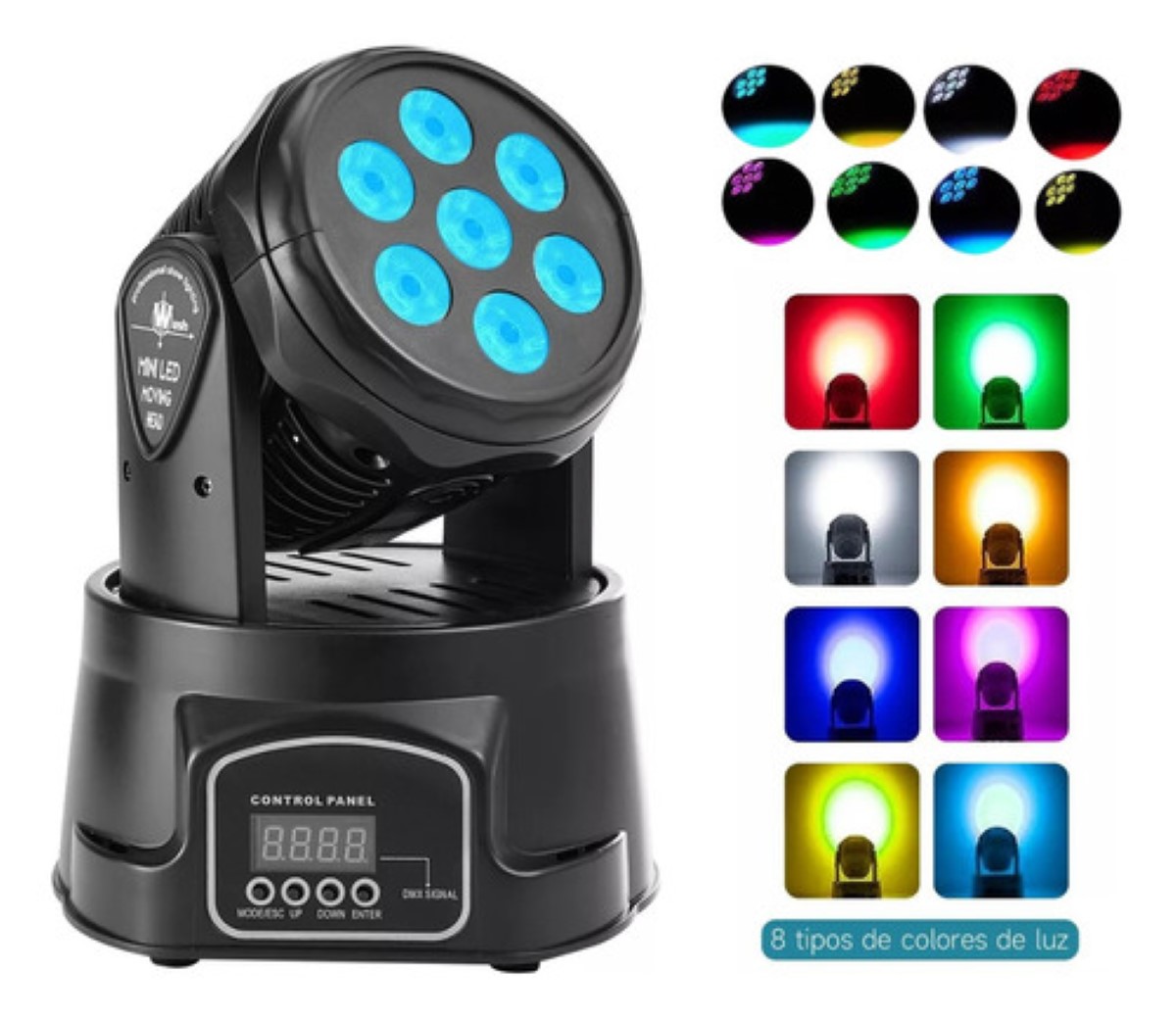 Cabeza Movil Led Luces Para Fiestas/7pcs-10w-cañon Led/dj Negro