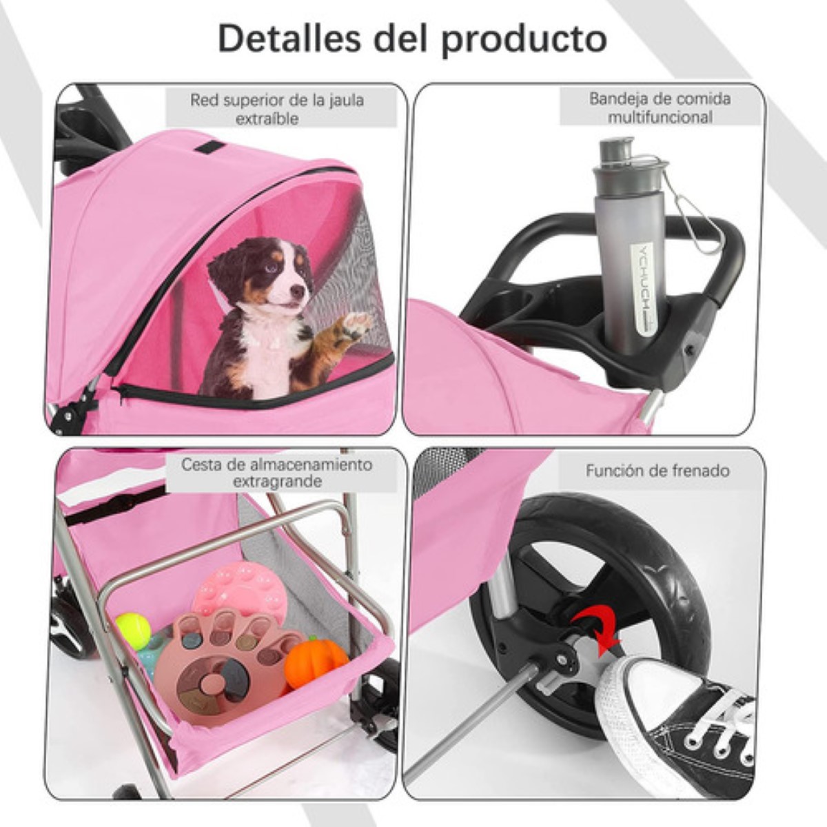 Carriola Para Plegable Para Mascotas Con Capazo Rosa de lino