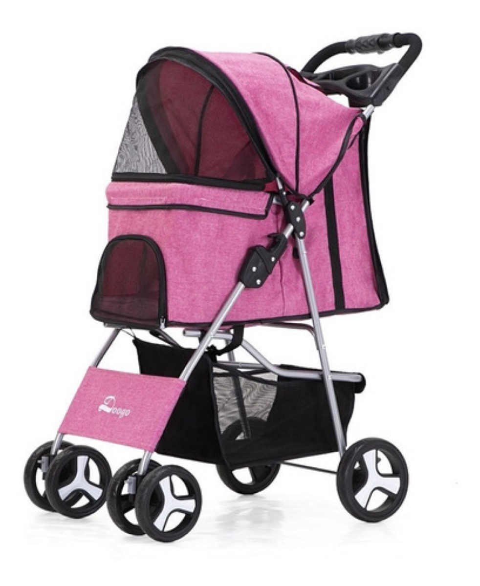 Carriola Para Plegable Para Mascotas Con Capazo Rosa de lino
