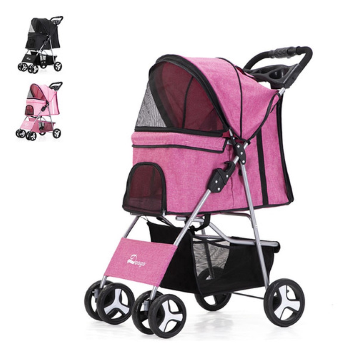 Carriola Para Plegable Para Mascotas Con Capazo Rosa de lino